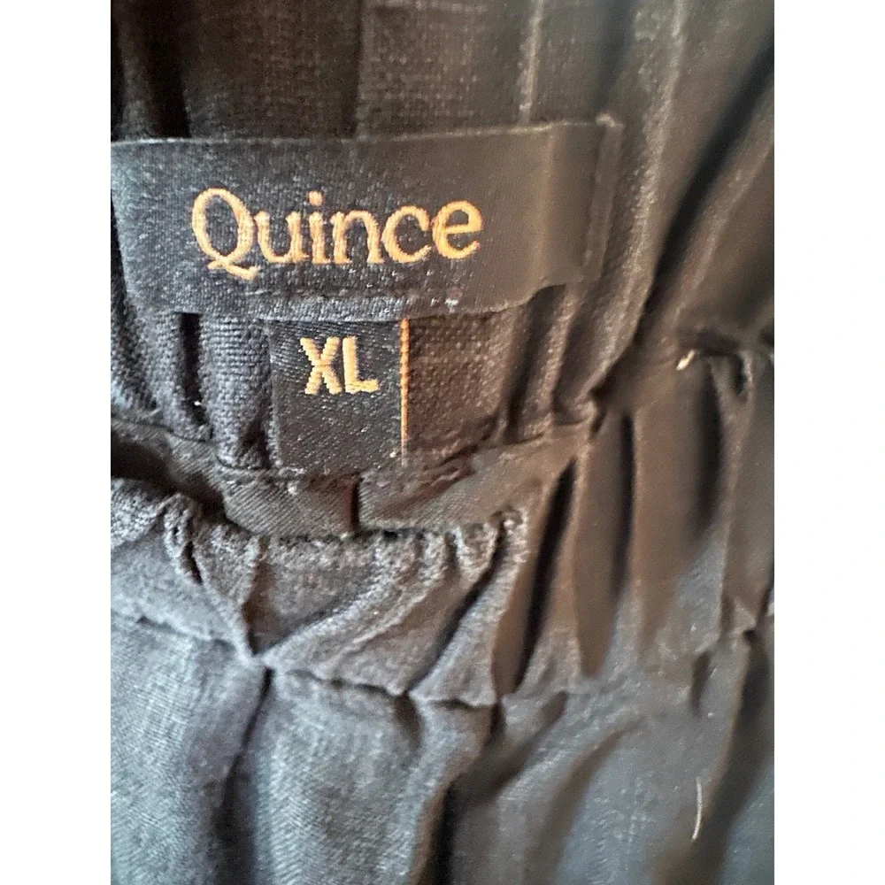 Quince Black 100% European Linen Wide Leg Cropped Pants XL Elastic Waist